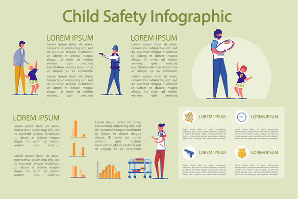 Infosatz zur Kindersicherheit mit Eltern und Kindern. - Vektor, Bild