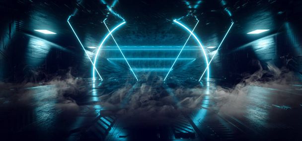 Névoa de Fumaça Néon Brilhante Laser Podium Sci Fi Futurista Circl
 - Foto, Imagem
