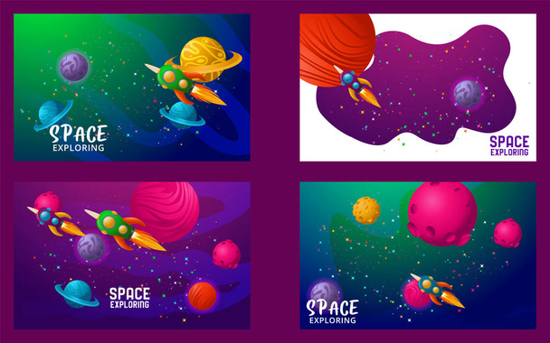 ensemble de modèles de bannière. univers. l'espace. voyage spatial. design. illustration vectorielle
 - Vecteur, image