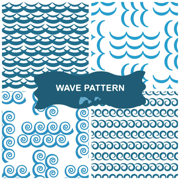 Set of Blue Wave Seamless Vector Patterns or Sea Waves Textures - Vector, Image