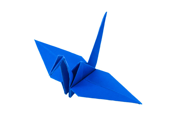 origami blue paper bird on white background - Photo, Image