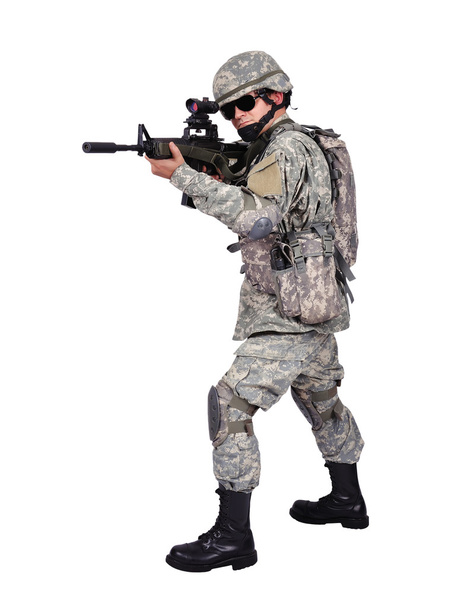 soldier with assault rifle - 写真・画像