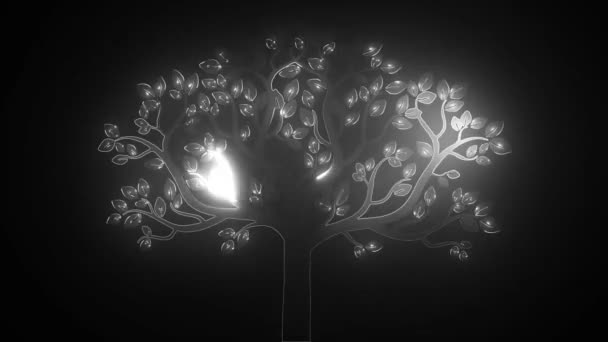 μαύρο δέντρο σιλουέτα που απομονώνονται σε λευκό φόντο, - Πλάνα, βίντεο