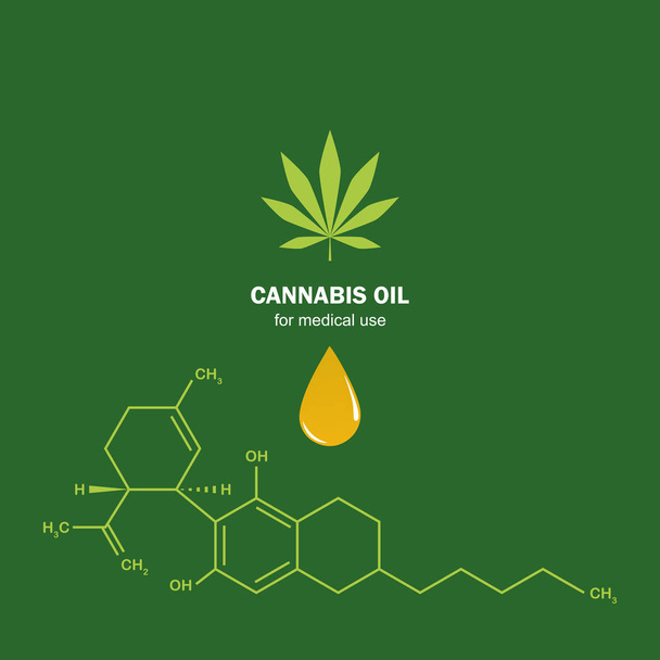 cbd oil cannabidiol chemical formula with cannabis leaf - Vector, Image