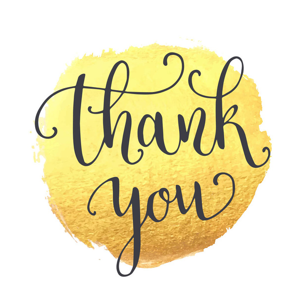 Thank you hand lettering on splash hand drawn abstract colorful golden textured background. Template for your design. Vector illustration - Wektor, obraz
