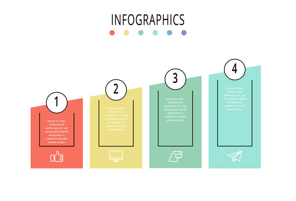 Vector template infographics. Business concept with 4 columns. Four steps for content, flowchart, timeline, levels, marketing, presentation, graph, diagrams, slideshow - Vector, Image
