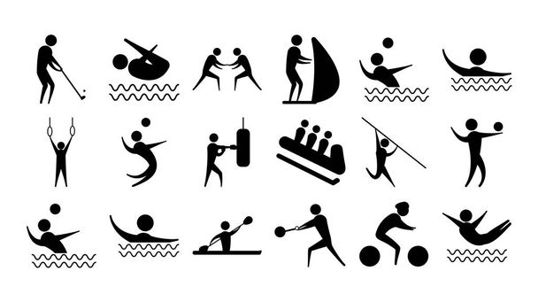 Silhouette Menschen Sport verschiedene Aktivitäts-Symbole gesetzt - Vektor, Bild