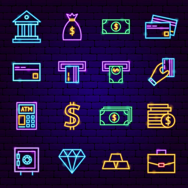 Banking Neon Icons - Vector, Image