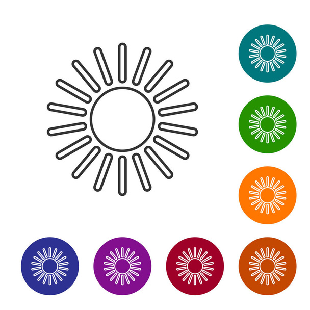 灰色の線白色の背景に孤立した太陽のアイコン。カラーサークルボタンにアイコンを設定します。ベクターイラスト - ベクター画像