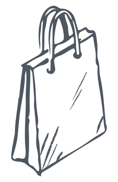 Einkaufstasche mit Griffen monochromes Skizzensymbol - Vektor, Bild