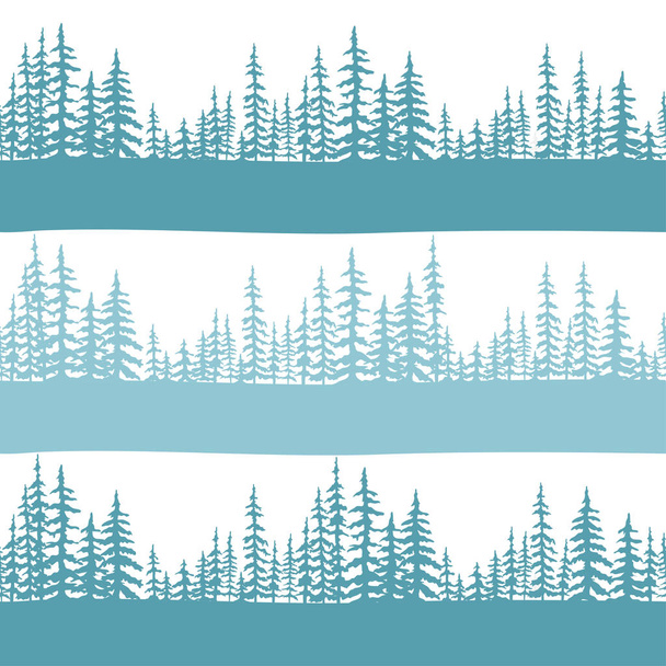 Бесшовный узор с лесом из елки силуэта. Хвойная еловая панорама. Парк вечнозеленых деревьев. Вектор на белом фоне. Плоский вектор
 - Вектор,изображение