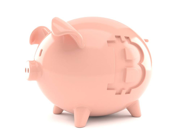 Piggy bank z symbolem bitcoin - Zdjęcie, obraz