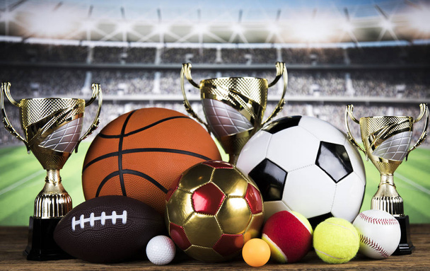 Pokal und Sportball Hintergrund - Foto, Bild