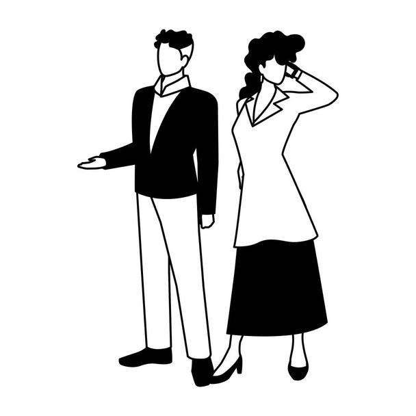 business couple standing on white background - Vector, Image