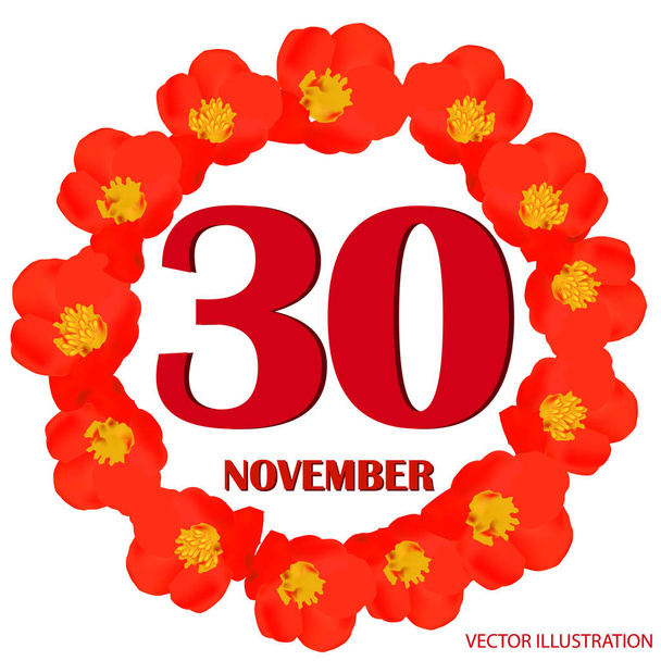 30. November. zur Planung wichtiger Tage mit Blumen. - Vektor, Bild