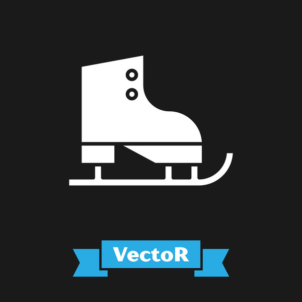 White Figure skates icon isolated on black background. Ice skate shoes icon. Sport boots with blades.  Vector Illustration - Vector, Image