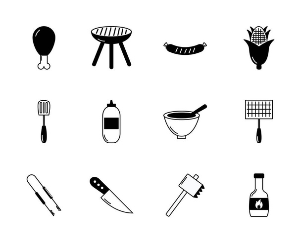 bbq attrezzature alimentari utensili icone set - Vettoriali, immagini