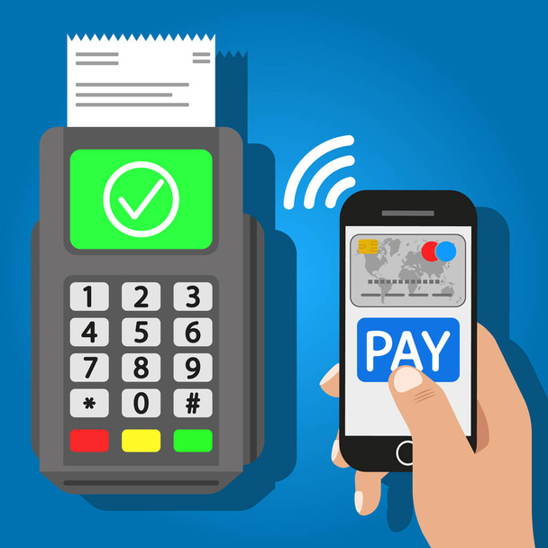 Vector illustration of smartphone pay. Terminal. Islated. - Вектор,изображение