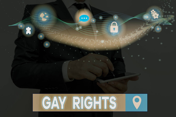 Text sign showing Gay Rights. Conceptual photo equal civil and social rights for homosexuals individuals. - Photo, Image