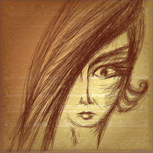 Pencil sketch of young girl face - Vector, afbeelding
