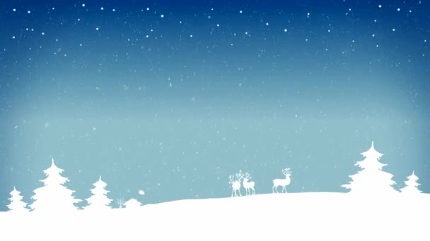 冬の空、木、雪、家の背景に鹿 - 映像、動画