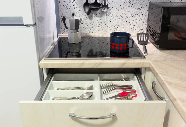 Open Drawer in a Modern Kitchen - Photo, Image