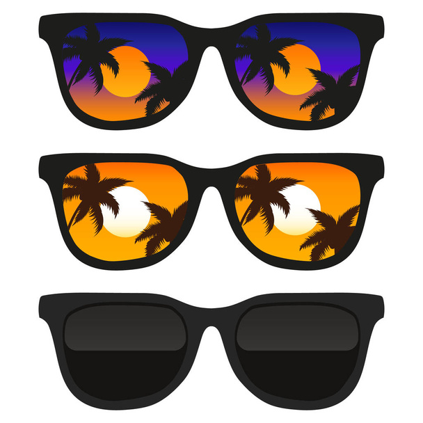 Vektorová ilustrace slunečních brýlí s tropickým plážovým odrazem. Izolované. - Vektor, obrázek