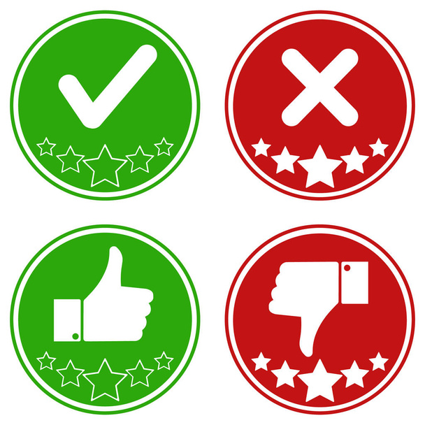 Thumb up icon with check mark. Thumb down with cross mark. Vector illustration. - Vector, Image