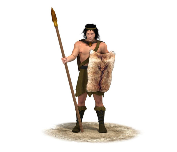 3d väri kuva antiikin mies keihäs kilpi valkoisella pohjalla
 - Valokuva, kuva