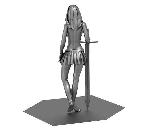 3D серая модель обнаженной девушки с мечом
 - Фото, изображение