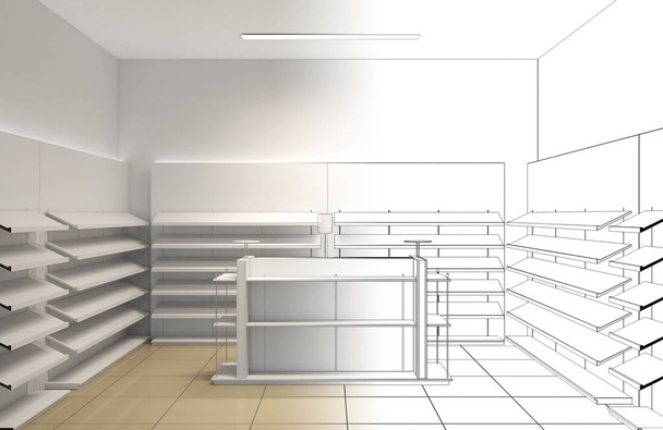 Visualización interior de la tienda de color, ilustración 3D
  - Foto, Imagen