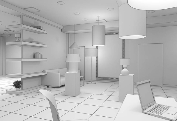 Modern store interior visualization, 3D illustration - Photo, Image