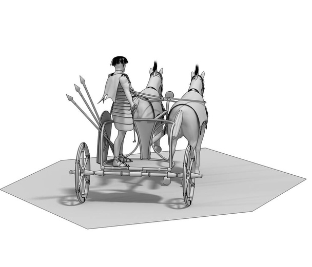 3d model of chariot with warrior on white background - Photo, Image