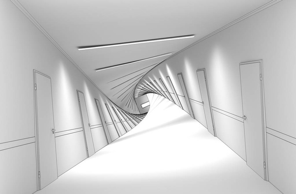 3D Korridor Interieur Illustration - Foto, Bild