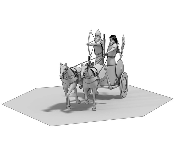 3D grey sketch model of chariot with two warriors on white background - Photo, Image