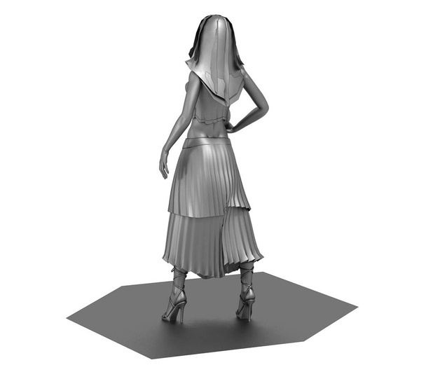 3D šedý model dívky v šatech s kuličkou izolované na bílém pozadí - Fotografie, Obrázek