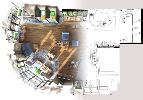 Modern store interior visualization, 3D illustration - Photo, Image
