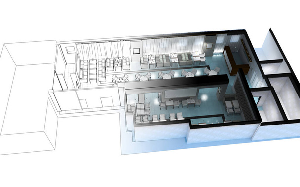 Cafe interior visualization, 3D sketch illustration  - Photo, Image