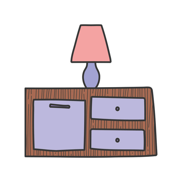 muebles de mesa de madera e icono de la lámpara - Vector, Imagen