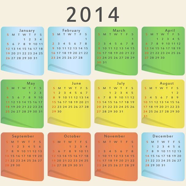 Kalender für 2014 - Vektor, Bild