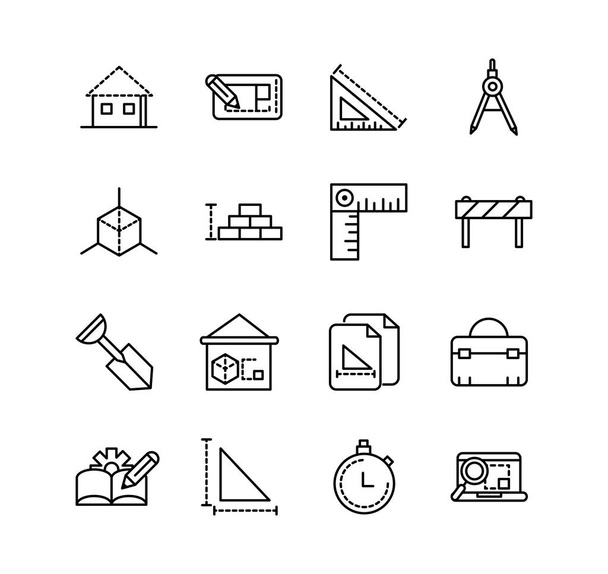 architecture construction tools icons set line - Vector, Image