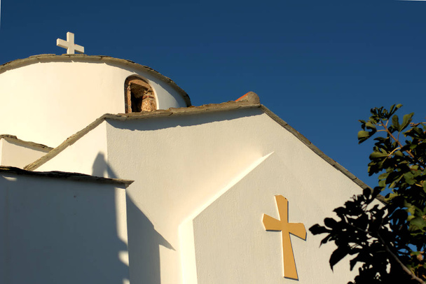 Greece Skopelos island,Panagitsa toy Pyrgou (Holy Mary of the Castle) is the small church you can see when entering thw port of Skopelos . - Photo, Image