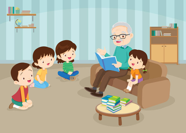 παππούδες και γιαγιάδες που διαβάζουν στον καναπέ - Διάνυσμα, εικόνα