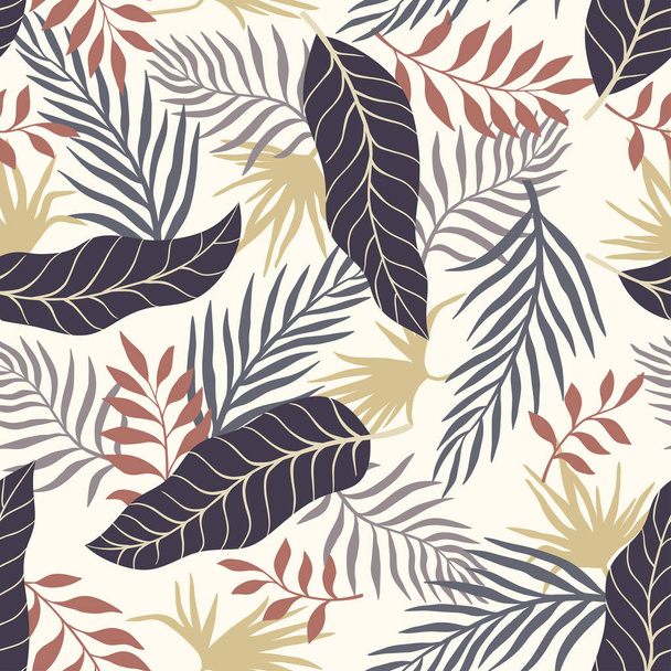 Тропический фон с пальмовыми листьями. Нежный цветочный узор. Летняя векторная иллюстрация. Плоские джунгли - Вектор,изображение