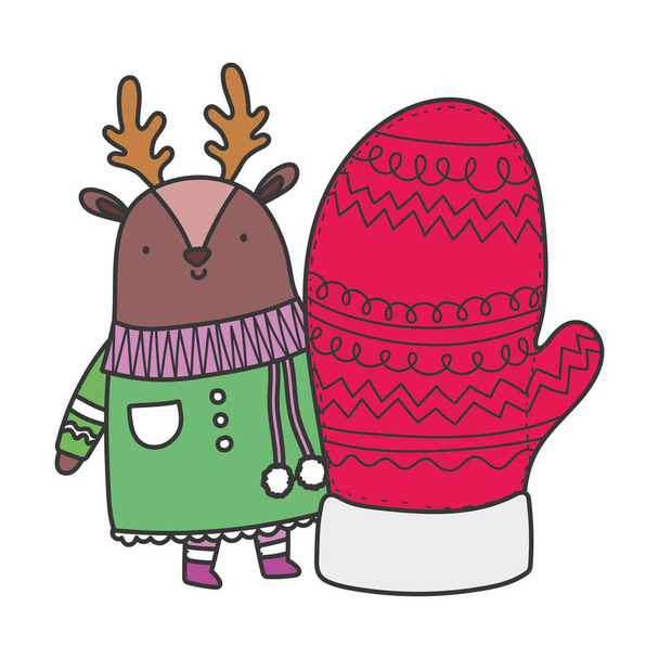 веселий різдвяний милий олень з светрним шарфом і рукавичкою
 - Вектор, зображення