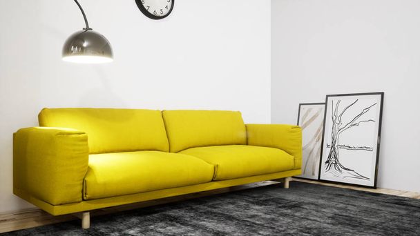 Moderní design interiér obývacího pokoje s krásným výhledem. 3D vykreslování - Fotografie, Obrázek