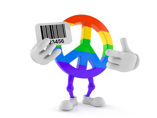 Χαρακτήρας συμβόλων ειρήνης κρατώντας barcode - Φωτογραφία, εικόνα