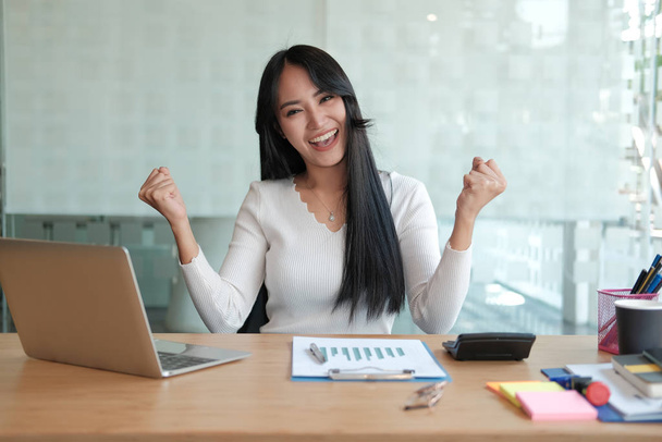 businesswoman feeling happy glad showing yes gesture at office.  - Photo, Image