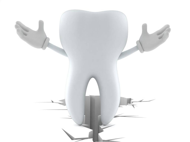Carácter del diente parado en el suelo agrietado
 - Foto, Imagen