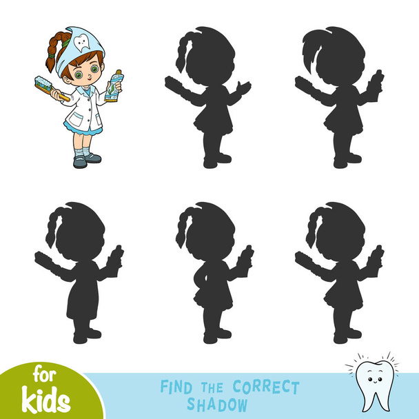 Find the correct shadow, education game, Dentist girl - Vector, Image
